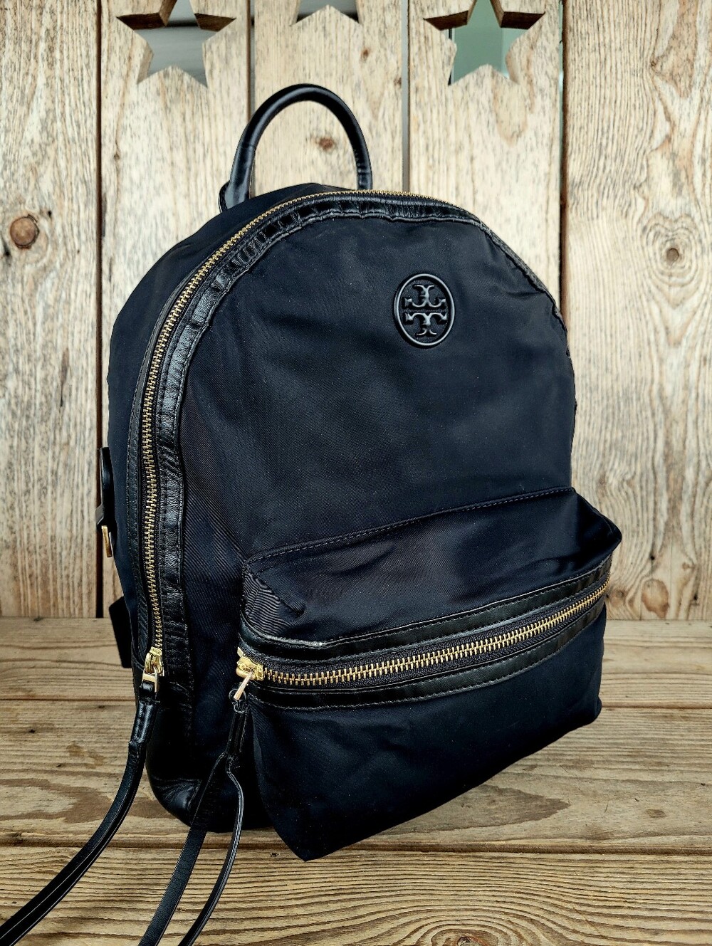 Limited Edition Tory Burch Tilda Black With Emerald Green Nylon Backpack